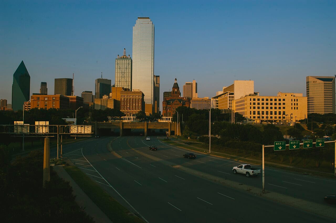 Dallas buildings in the evening light.